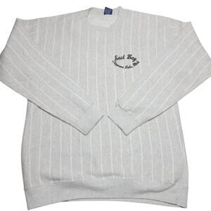 Vintage Cal Cru Striped Men's Sweatshirt XL White with Gray 90's Made In USA